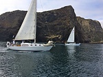 Cheoy Lee 30 and Columbia 29, motoring along Santa Cruz Island heading west just west of Potato Harbor.