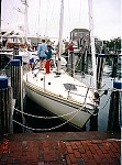 My first boat; a 1988 Pearson 31 owned until 1996.  Docked at Mystic Seaport on a trip from Chesapeake Bay to Nantucket.