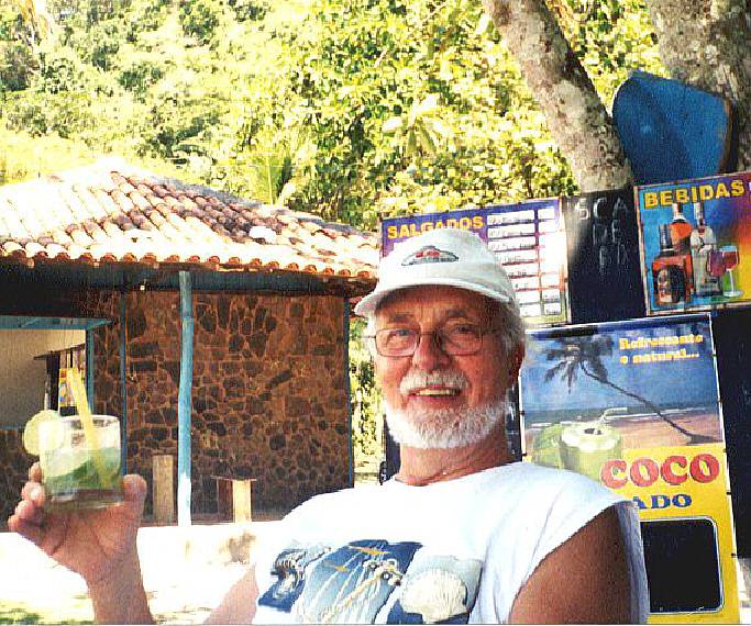 Tore enjoying his caipirinha at Praia Brava, Ubatuba, Brazil