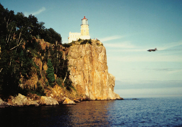 F-4 Phantom flying past Split Rock Lighthouse Lake Superior