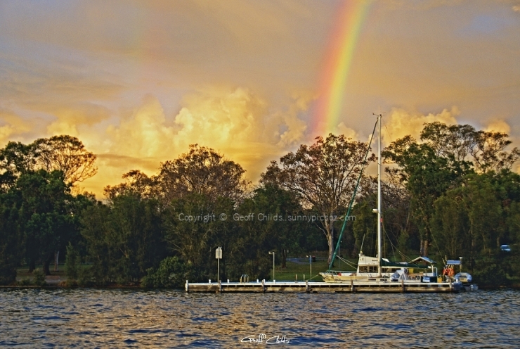 Dawn Rainbow At Jetty . Original Exclusive Photo Art.