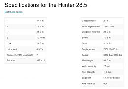 Click image for larger version

Name:	Hunter 285 Specs.PNG
Views:	93
Size:	37.0 KB
ID:	147407