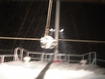 In heavy weather with ice and snow in Baltic sea. Dive support vessel palsa
