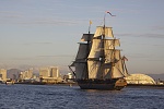 HMS Surprise, from Master and Commander. 
 
I can't claim to be real crew, but I was invited aboard for a weekend to help sail her. If you look...