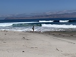 Wavebreak at east tip of Santa Rosa Island, Skunk Point. Looking north, Santa Cruz Island in the distance. South swell breaks and bends around the...