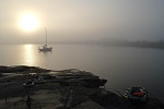 Foggy sunrise at Aland skerries. Finland, 2013