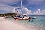 on the beach in he Exumas for a swim break