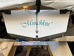 Munchkin now has its name. Added the bimini and working on the over-transom motor mount to avoid drilling holes. Pics of that coming soon.