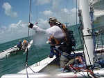 2008 GT300 Day Two  Found de-masted Nacra 20 10 miles from shore in 30 MPH winds, towed boat to beach, lent them a spare shroud, both boats sailed 20...