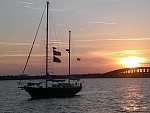 Scallywag anchored at sunset near Melbourne, Florida