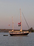 Scallywag anchored in the morning near Melbourne, Florida.