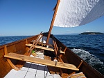 Full and by in the San Juan Islands.  Matia Island on the starboard bow, Mt Baker peeking over the top.