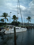 My catamaran docked in North Palm Beach County, Florida.
