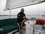 Me at the helm of the Solitary Bird.