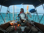 relaxed after finally picking up the anchor in the Bahama's